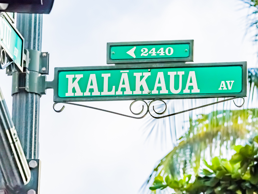 Street sign Kalakaua avenue in Waikiki, Hawaii