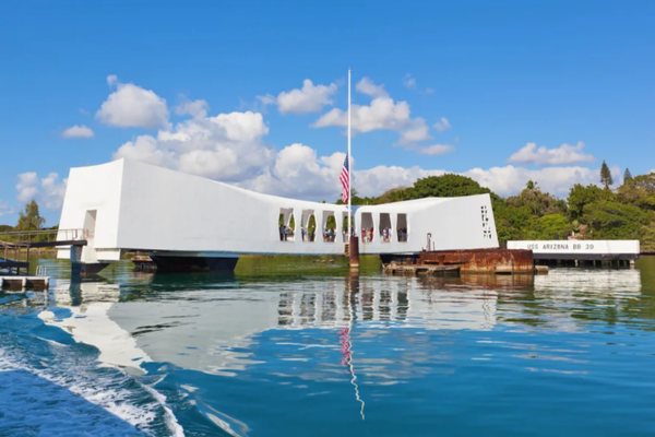 Sunken USS Arizona on top of a built structure