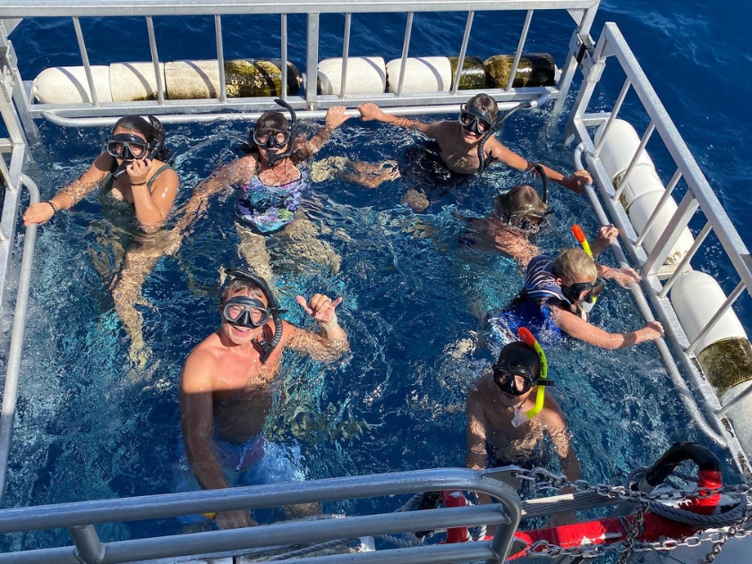 Family enjoying the shark cage diving