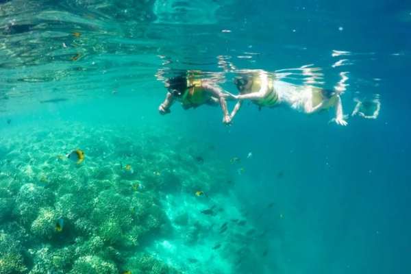 Kids snorkeling at Kaneohe Sandbar