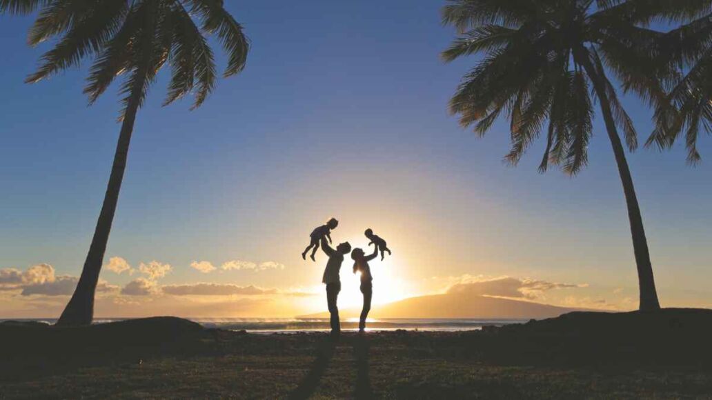 Family of four palm tree silhouette