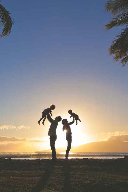 Family of four palm tree silhouette
