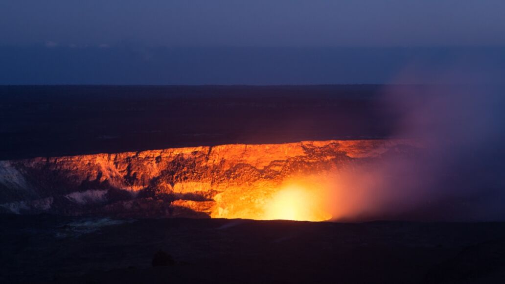 Active Halema'uma'u crater in the Kilauea caldera at Volcanoes National Park, Big Island of Hawaii.