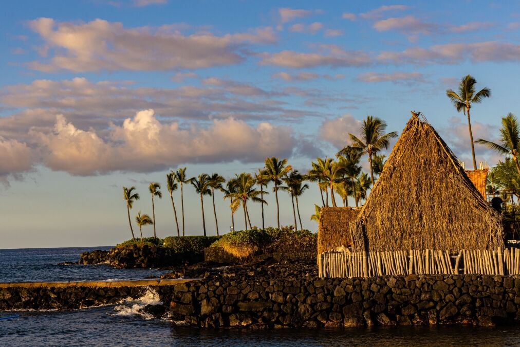 The Historic Ahu' Ena Heiau, Kamakahonu National Historic Landmark, Kailua- Kona, Hawaii, Hawaii, USA