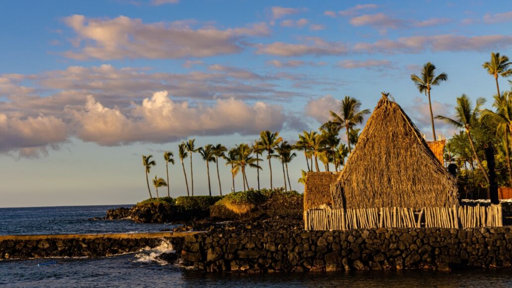 The Historic Ahu' Ena Heiau, Kamakahonu National Historic Landmark, Kailua- Kona, Hawaii, Hawaii, USA
