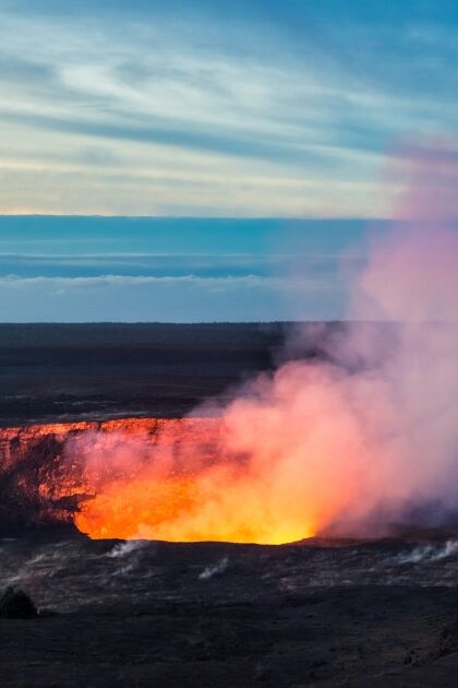 Fire and steam erupting from Kilauea Crater (Pu'u O'o crater), Hawaii Volcanoes National Park, Big Island of Hawaii