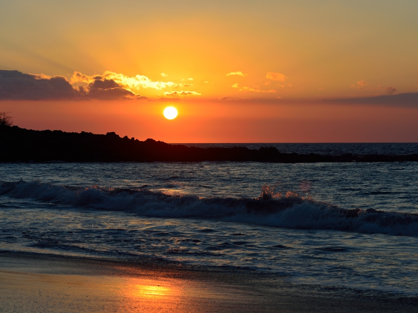 beautiful sunset at Mauna Kea beach Big Island of Hawaii