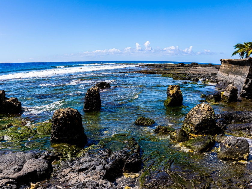 Remains of Historic Steamship Wharf on Kauhako Bay at Ho'okena Beach Park, Captain Cook, Hawaii Island, Hawaii, USA