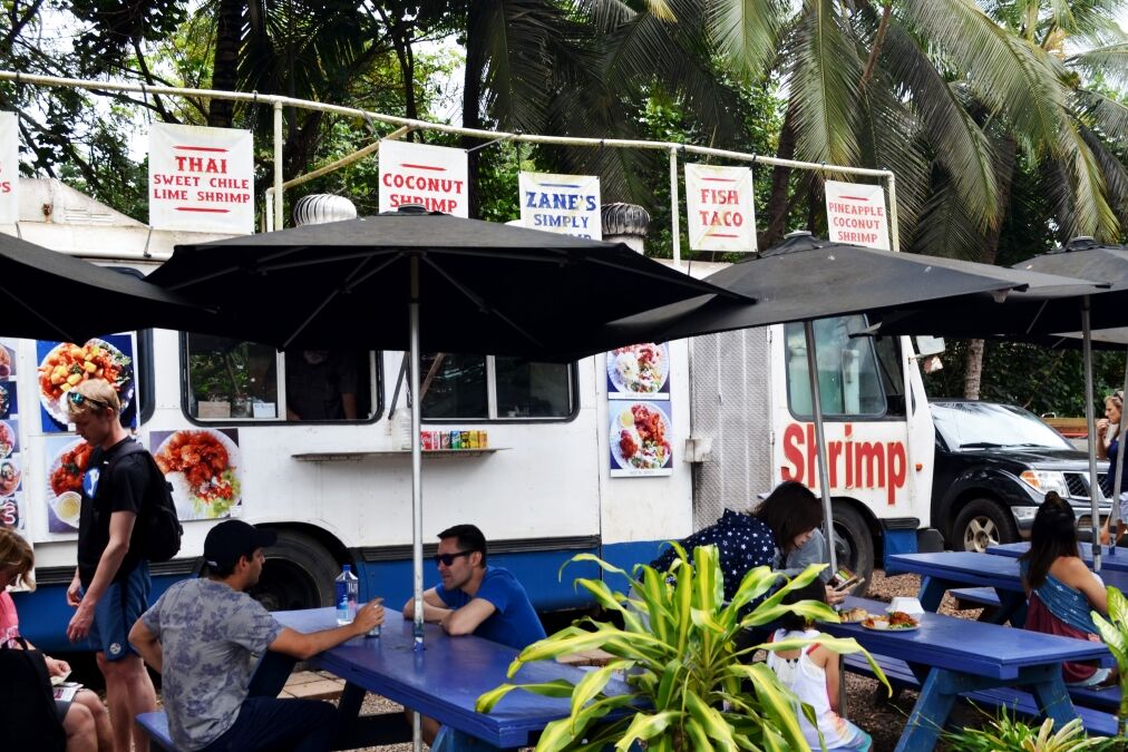 Oahu, Hawaii, United States, May 2nd 2018, people eating at a good truck
