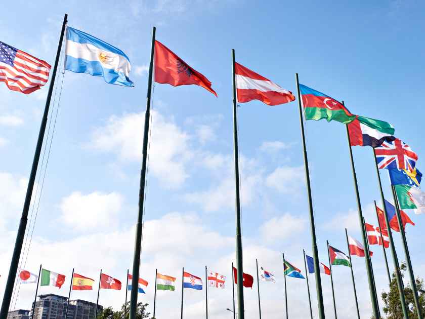 Flags of European and Asian countries for business events
