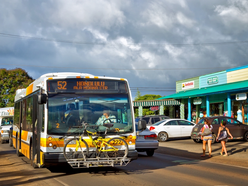 HALEIWA,HAWAII - DECEMBER 16,2015: A bus belonging to the 