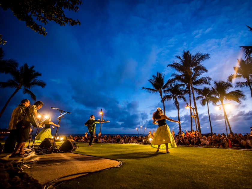 Hawaiian hula dance at Waikiki beach, Hawaii, USA