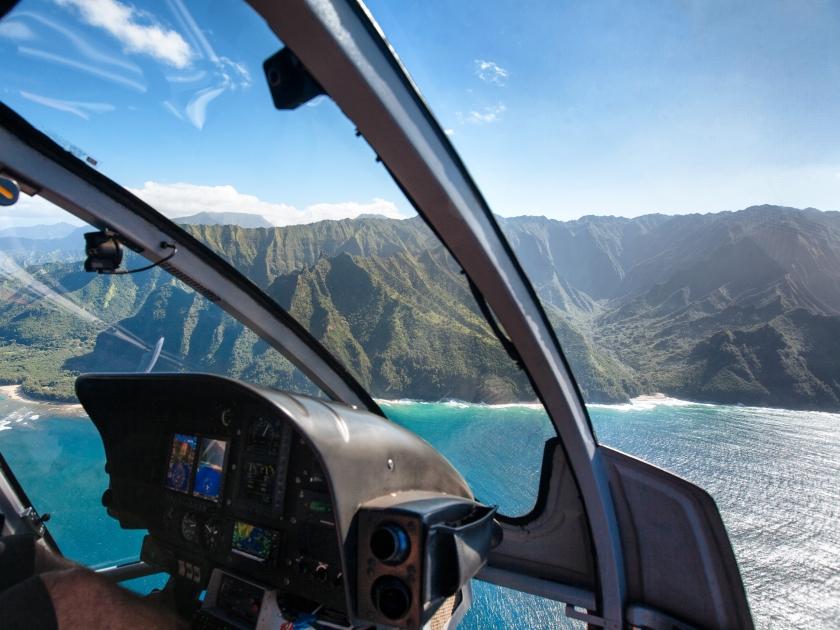 View of the Na Pali Coast from Helicopter Cockpit
