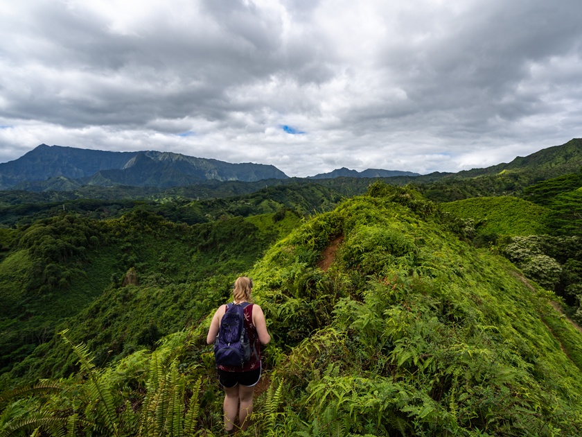 A,Woman,Hikes,Towards,A,Viewpoint,On,The,Hawaiian,Island