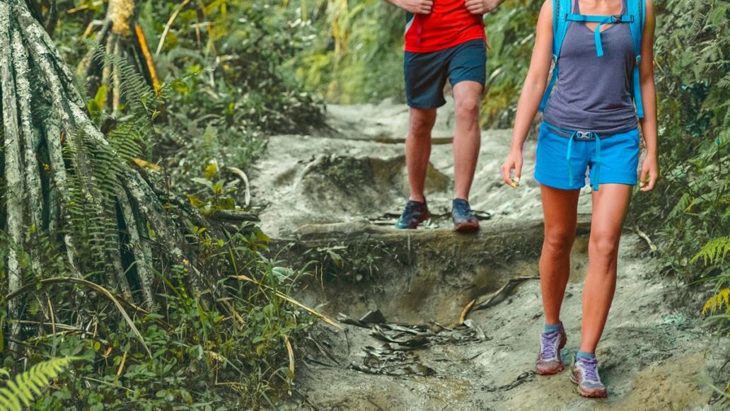 Hawaii,Hiking,Hikers,On,Kalalau,Trail,Hike,Walking,In,Rainforest