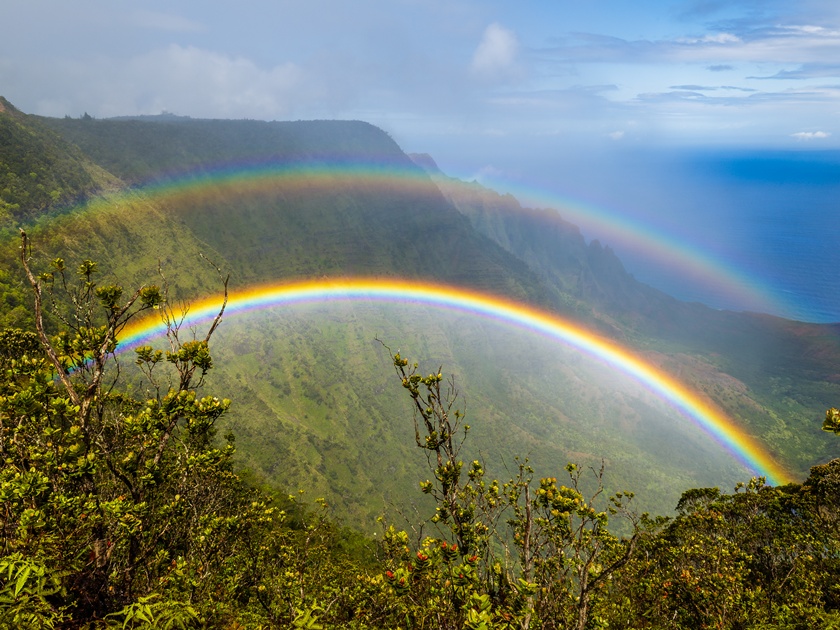 Double,Rainbow,Over,Kalalau,Valley,,Seen,From,Pihea,Trail,,Kauai,