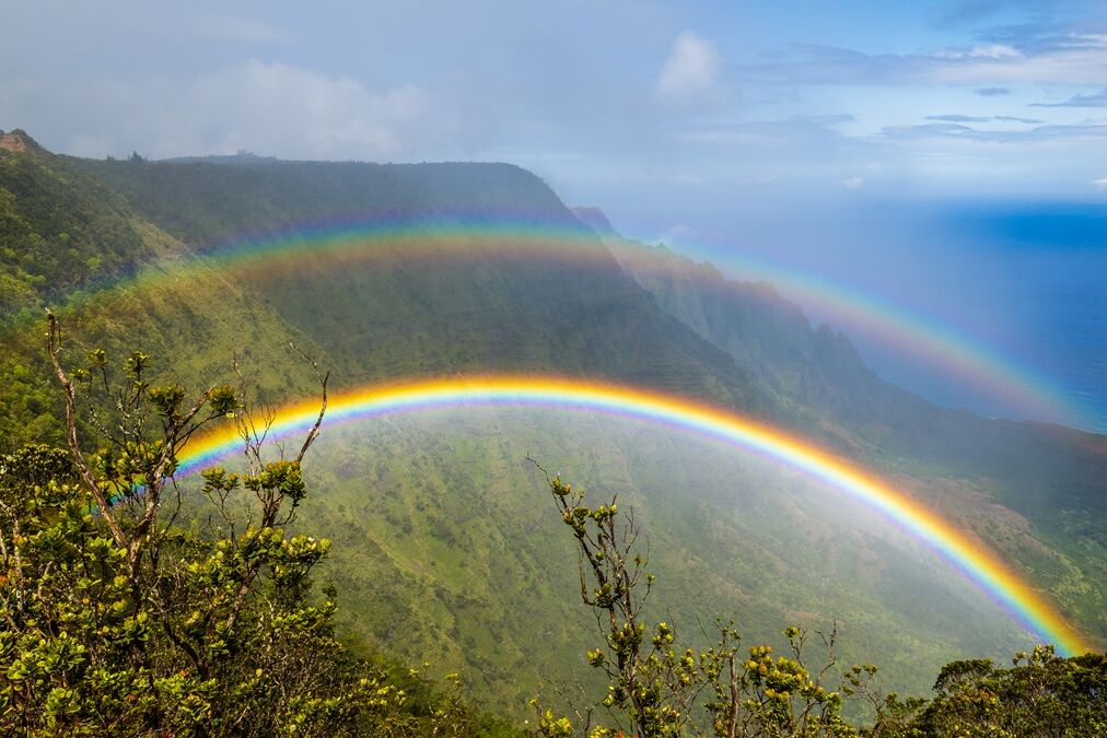 Double,Rainbow,Over,Kalalau,Valley,,Seen,From,Pihea,Trail,,Kauai,
