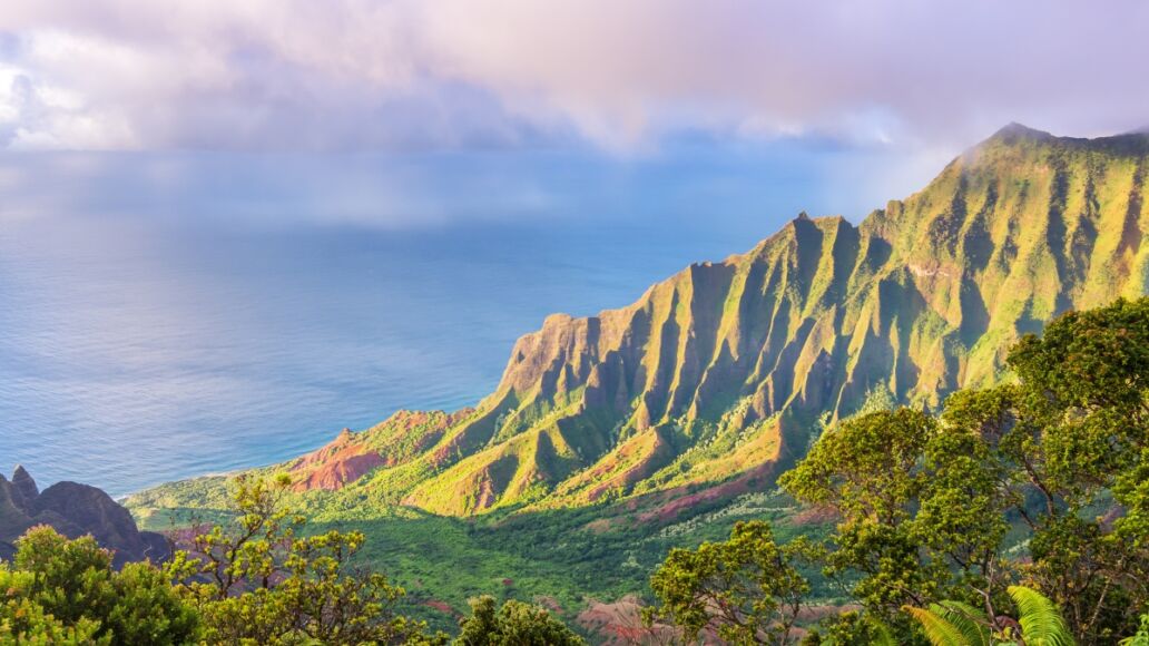 Amazing view of Kalalau Valley and Na Pali coast, Kauai island, Hawaii