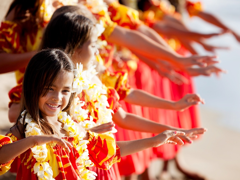 Hula,Girls,On,The,Beach,With,Hands,Raised