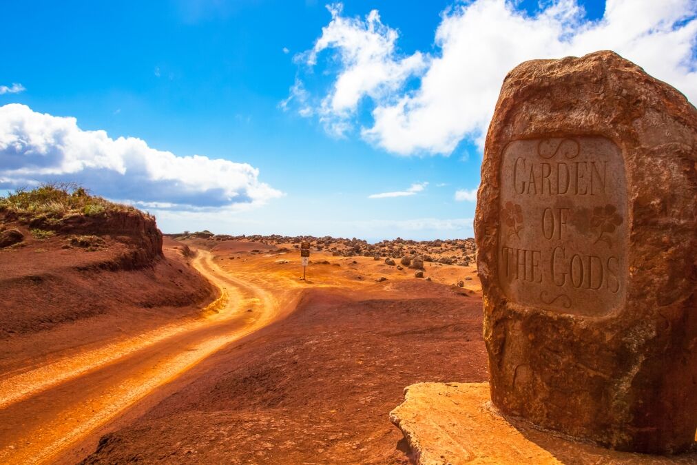 Lanai, Hawaii. Garden of the Gods. Dirt road and rock.