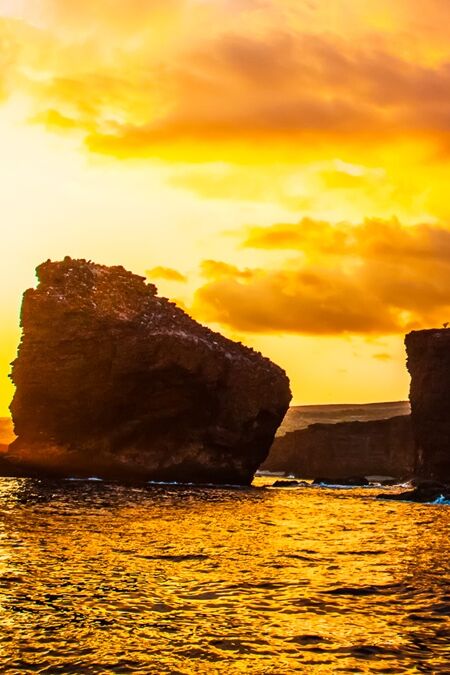 Sunset.,Lanai,,Hawaii.,Sweetheart,Rock.,Puu,Pehe.,Two,Rocks.
