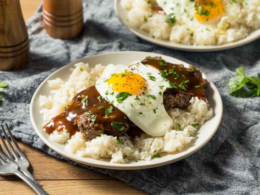 Homemade Hawaiian Loco Moco with Hamburger and Rice