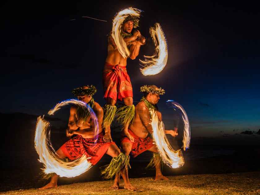 Three Strong Men Juggling Fire in Hawaii - Fire Dancers