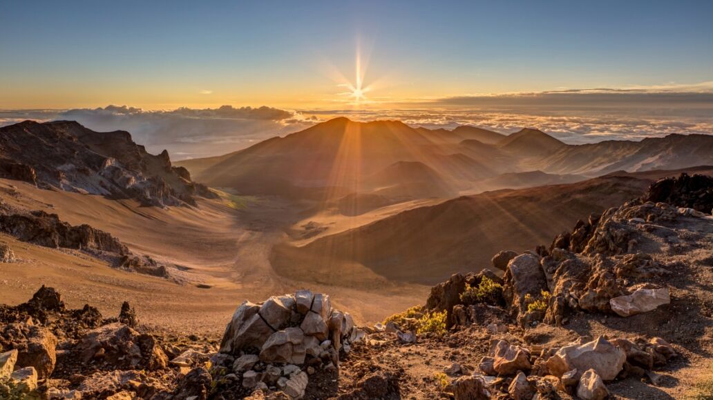 Haleakala volcano at sunrise on the island of maui, hawaii