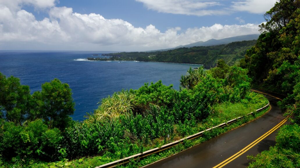 Wet road to Hana in Maui at Kaumahina State Wayside Park Hawaii