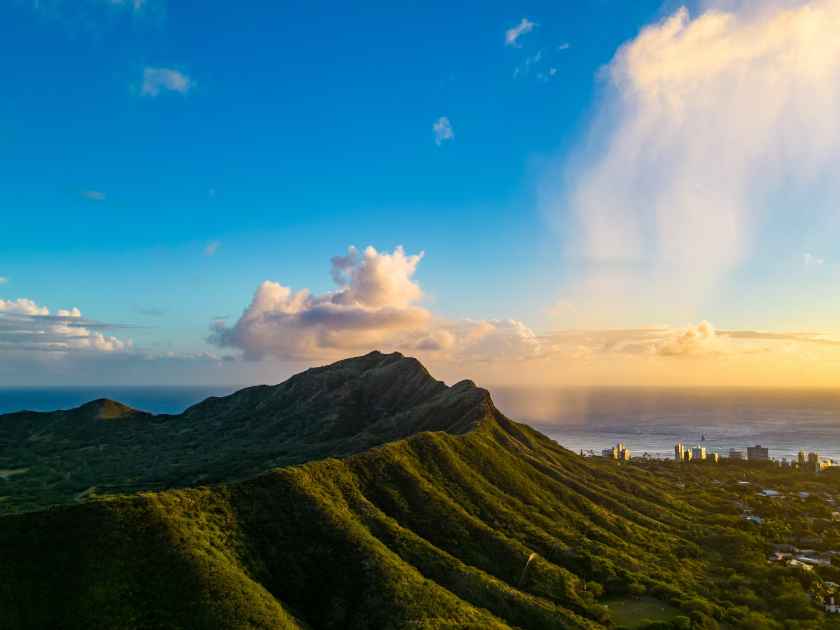 Sunset over Diamond Head in Honolulu, Hawaii