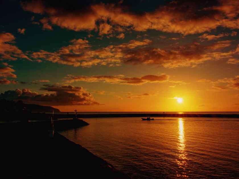 Beautiful sunset sky at Haleiwa beach Park in Haleiwa town at the Northshore of Oahu Island, Hawaii USA