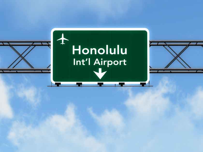 Honolulu USA Airport Highway Sign 3D Illustration