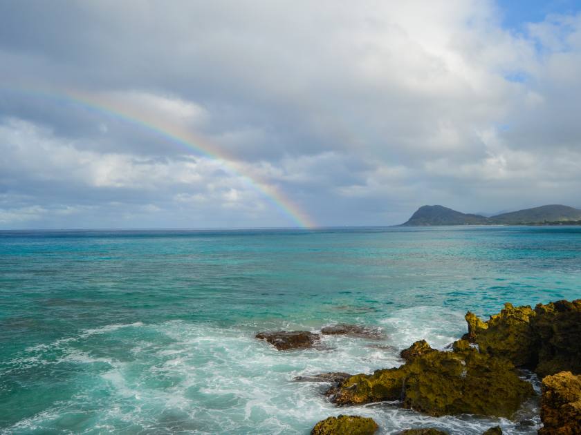 Rainbow above Electric Beach, Oahu, Hawaii