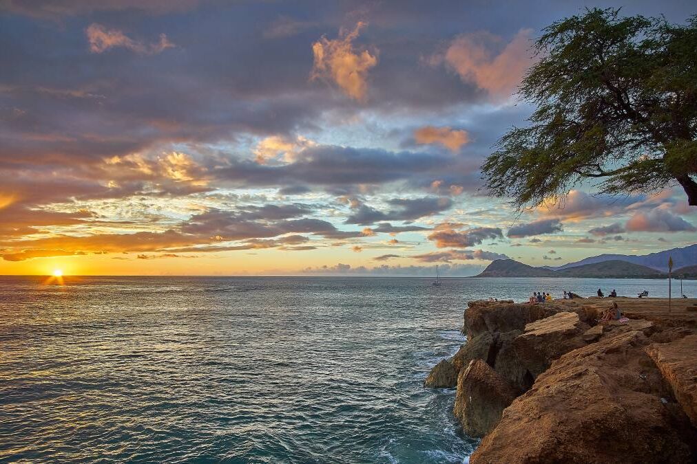 Sunset at electric beach on oahu hawaii