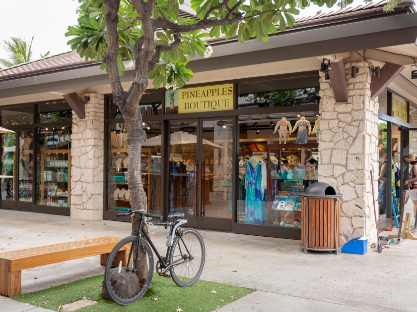 Ko Olina, Hawaii / USA - August 15 2018: Ko Olina Center shops and restaurants near Ko Olina resorts.