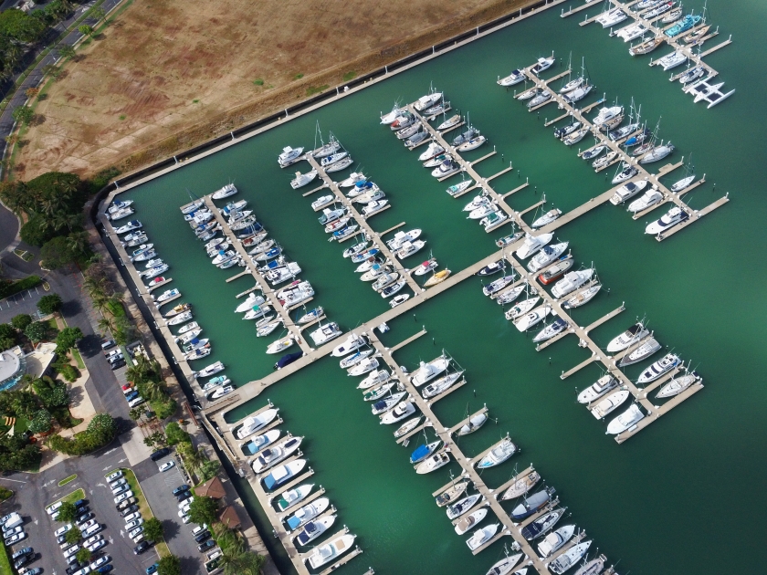 nice boats and green ocean in Ko Olina, Oahu