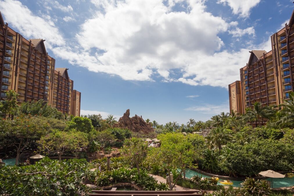 KO'OLINA, OAHU, HAWAII - FEBRUARY 26, 2017: Disney Aulani Resort, an upscale hotel and entertainment resort by Walt Disney on the island of Oahu in Hawaii.