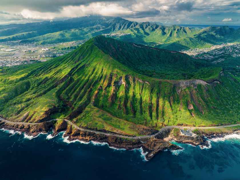 Koko head crater aerial view in Oahu, Hawaii