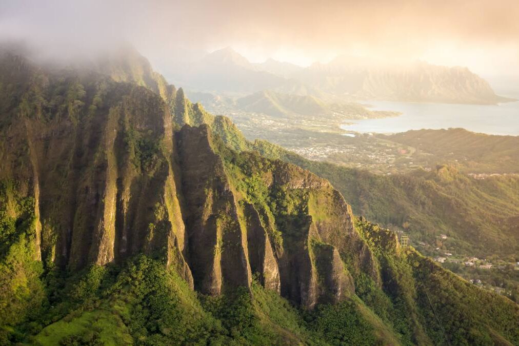 View from the summit of the Koolau Mountain range on the island of Oahu in Hawaii