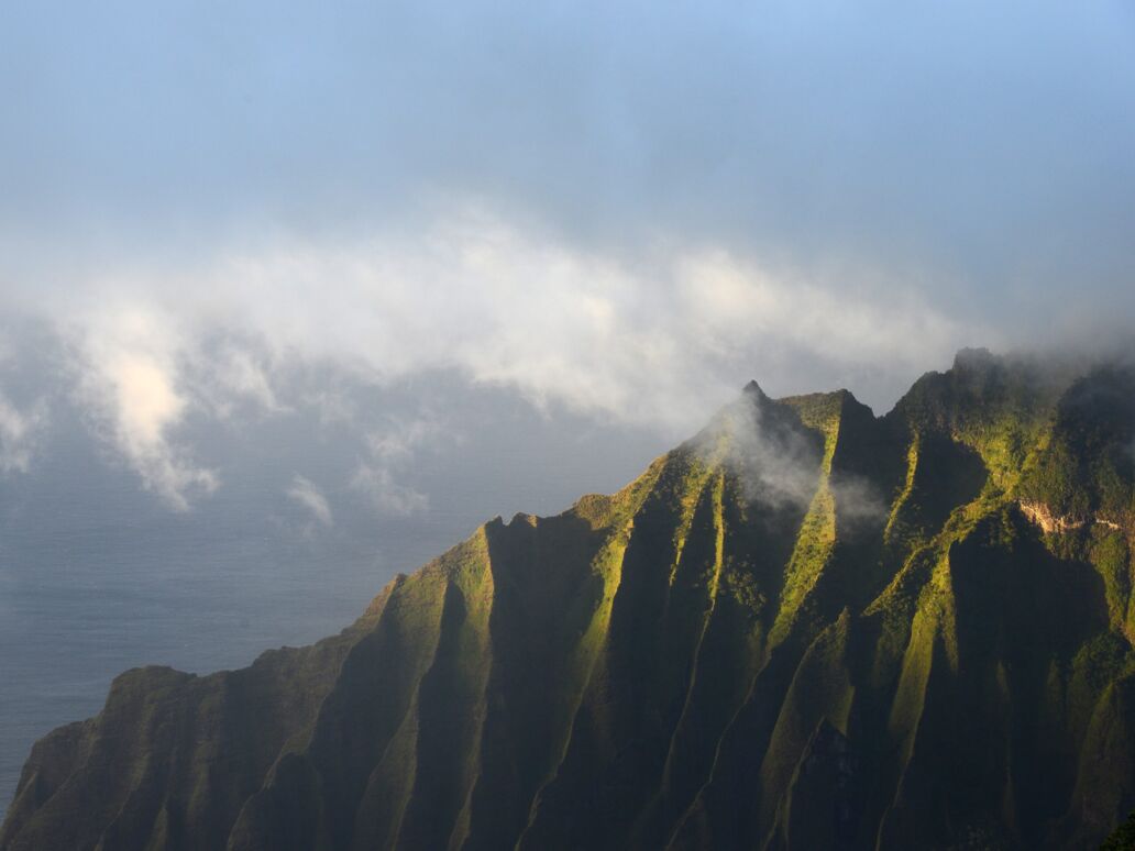 Rugged mountain at Kauai sunset