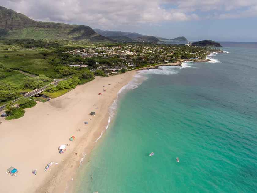 Aerial view of Makaha Beach on Oahu, Hawaii.