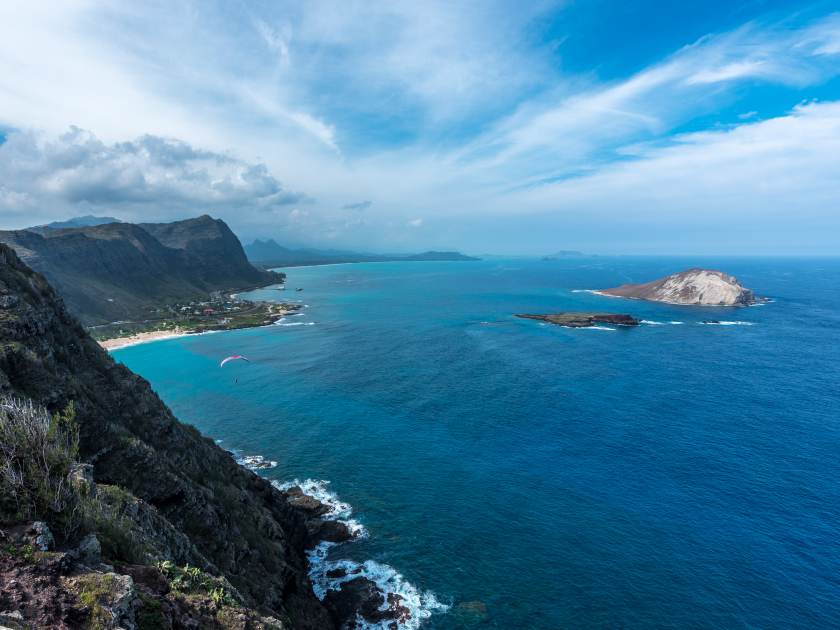View from Makapuu Point Trail (Makapu'u) on the island of Oahu, near Makapu'u Beach in Waimanalo, Hawaii