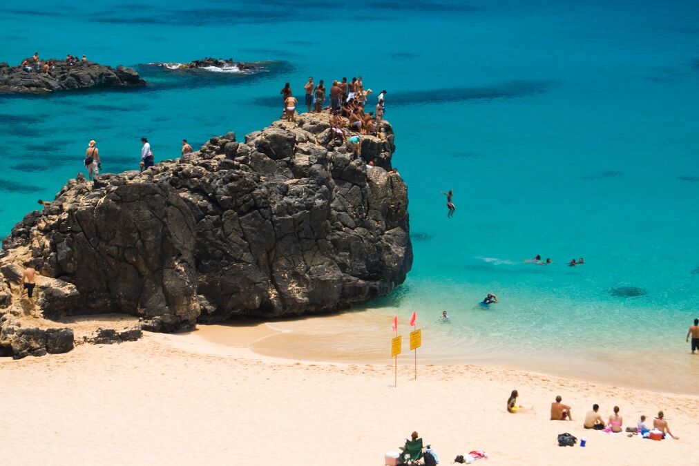 The rock on the left side of Waimea Beach