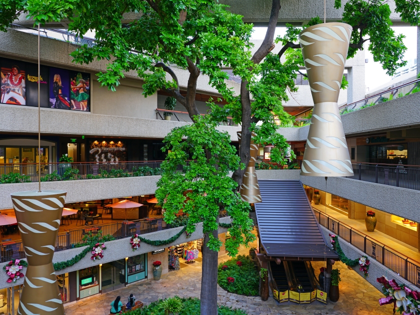 HONOLULU, HI -12 DEC 2018- View of the Royal Hawaiian Center shopping mall, located on Kalakaua Avenue in Waikiki, Oahu, Honolulu, Hawaii.