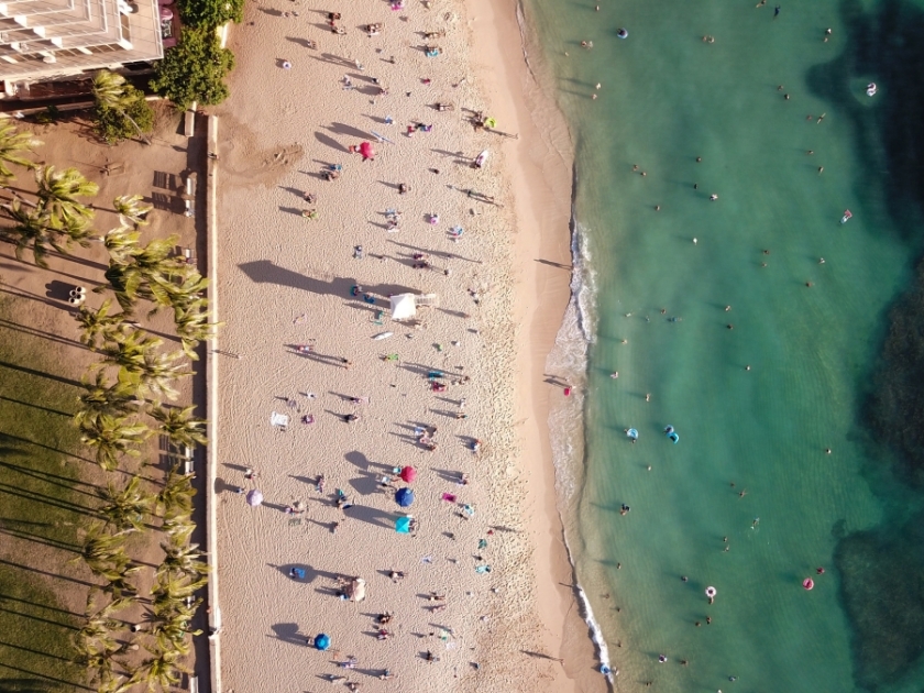 Kaimana beach top down waikiki oahu hawaii