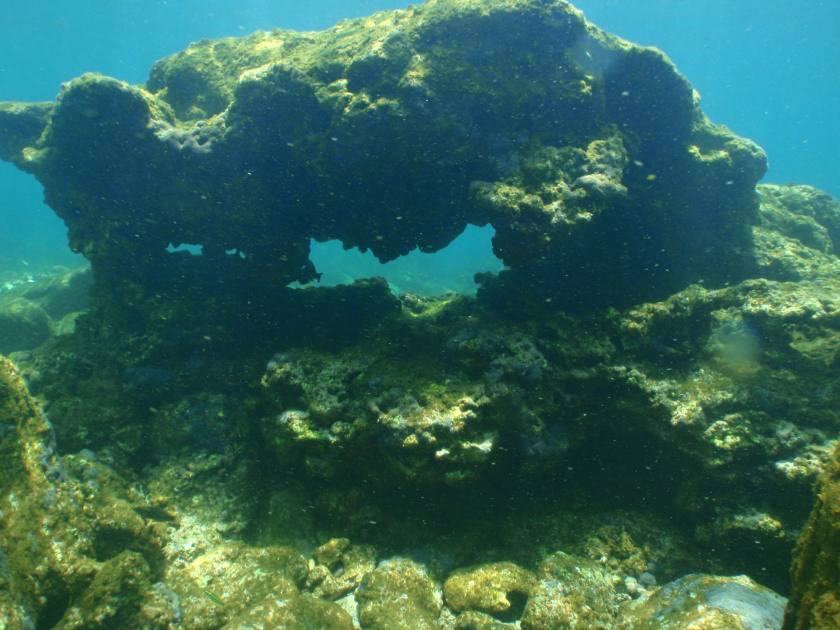 Rocks underwater at three tables Oahu
