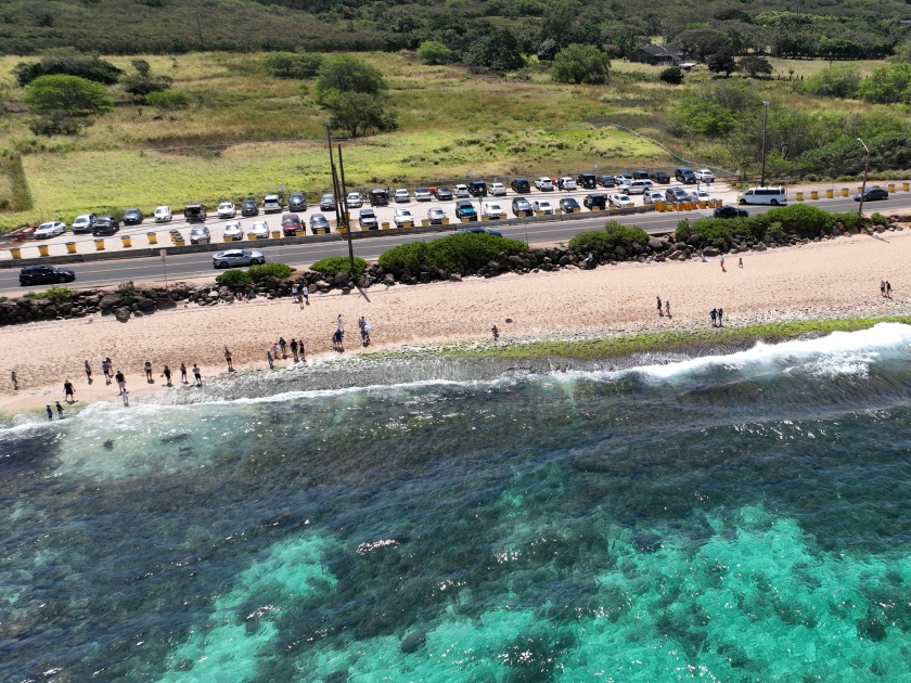 Aerial view of Turtle Beach in Oahu, Hawaii
