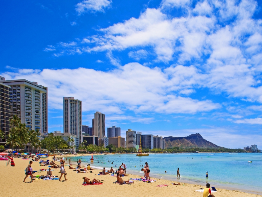 Waikiki Beach and Diamond Head Crater on the Hawaiian island of Oahu