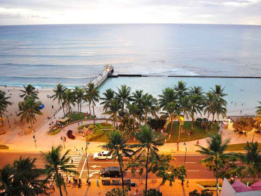 Waikiki beach at night. Honolulu, Oahu. Hawaii