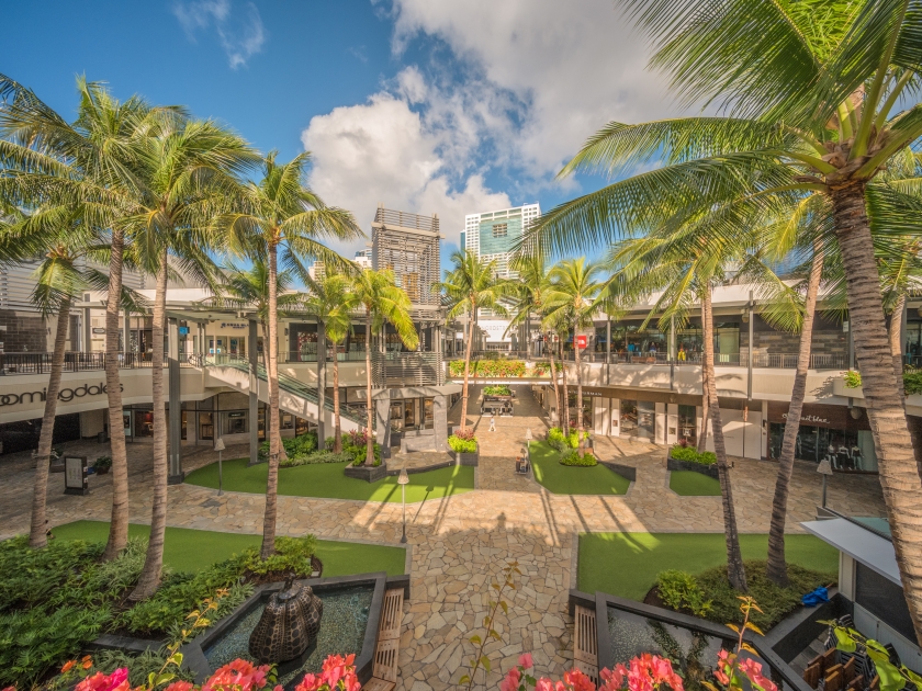 Honolulu, Hawaii, USA, Oct. 20, 2017: Modern shopping center construction at the expanded Ala Moana Regional Shopping Center in Waikiki.